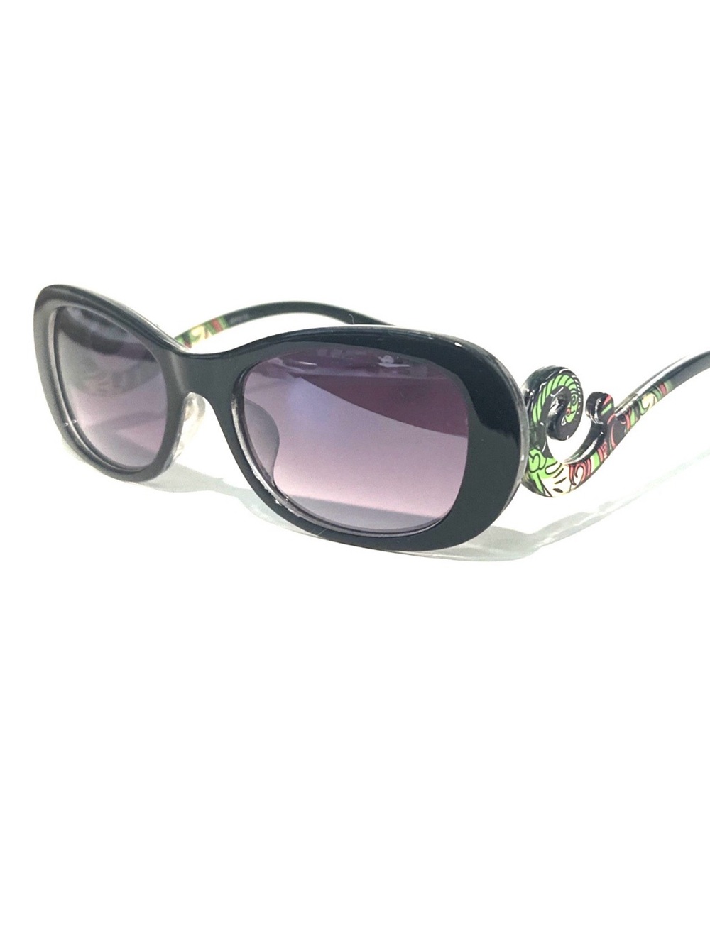 Women's Black Baroque Sunglasses with Floral Swirl Temples